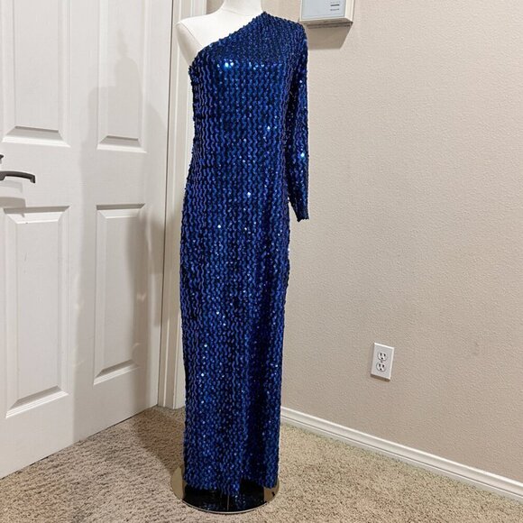 Vintage Climax by David Howard Royal Blue Sequin One Shoulder Dress in Size 9/10 - Picture 2 of 9